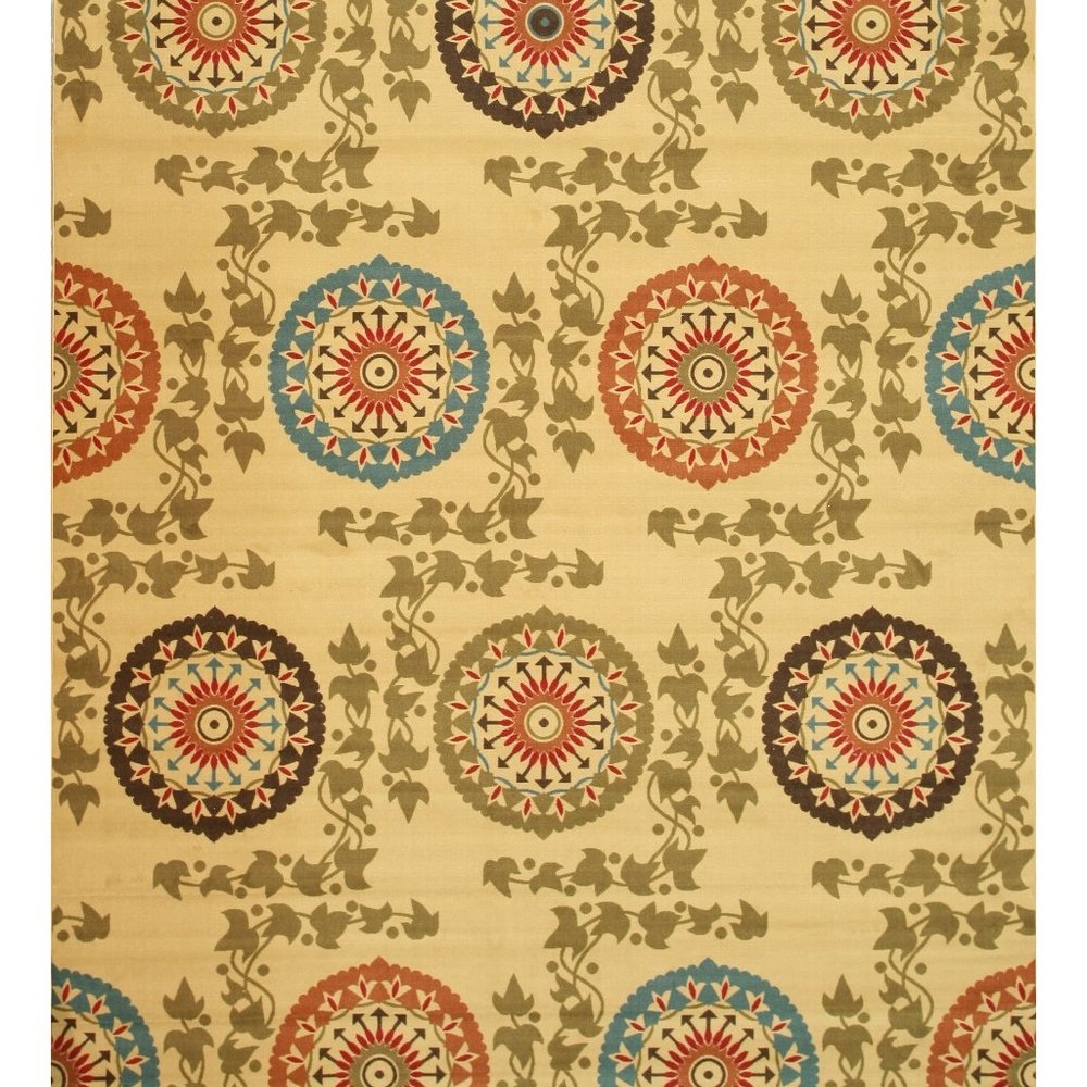 Ivory Machine-Made Nylon Transitional Mandana Rug, 2'7 x 9'10